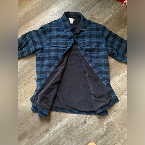 VTG L.L. Bean Flannel Jacket Shacket Plaid Navy Blue Mens Size L Reg UNISEX - Picture 2 of 9